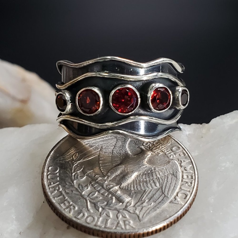 Solid Sterling Silver 925 Ring Genuine Garnet Gem… - image 2